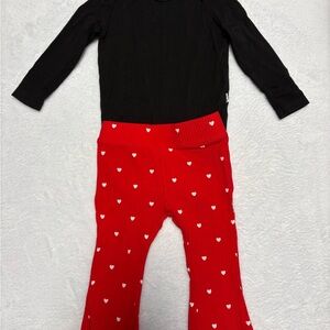 Little Sleepies Black Bodysuit & Red Heart Leggings Set | 0–3 Months | EUC